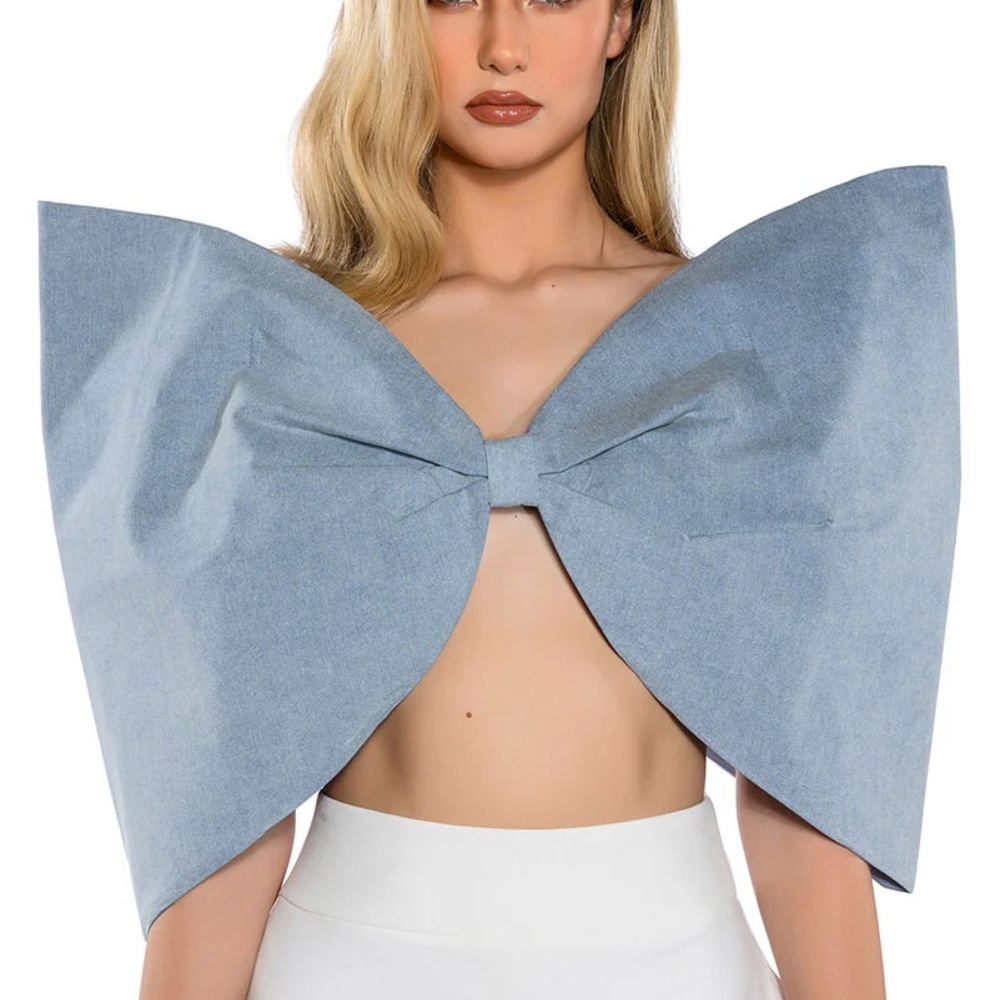 Light Blue Bow-Front Crop Top